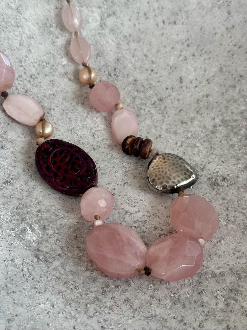 Silpada Pink Rose Quartz-Style Mixed Bead Necklace